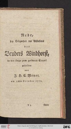 Rede bey Gelegenheit des Absterbens des Bruders Windhorst