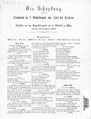 Die Schöpfung : Oratorium in 3 Abtheilungen