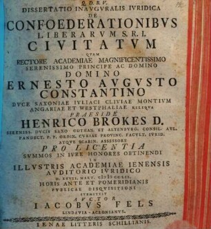 Dissertatio Inavgvralis Ivridica De Confoederationibvs Liberarvm S. R. I. Civitatvm