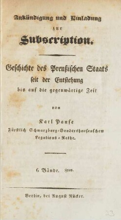 Ankündigung und Einladung zur Subscription