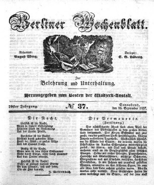 No. 37, Sonnabend, den 16. September 1837.