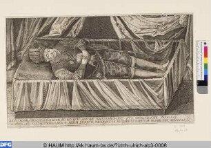 ILLVSTRISSIMVS PRINCEPSAC D.D.GEORGIVS FRIDERICVS MARCHIO BRANDENBVRGICVS [...]; [Georg Friedrich Wilhelm von Sachsen-Altenburg auf dem Paradebette]