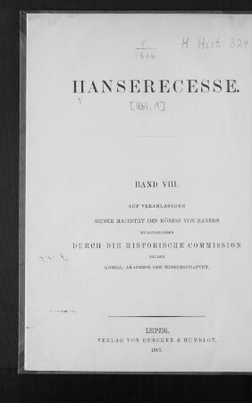 [Abth. 1], Bd. 8: Die Recesse und andere Akten der Hansetage von 1256 - 1430
