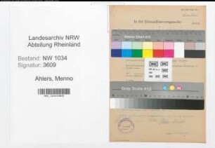 Entnazifizierung Menno Ahlers , geb. 28.03.1892 (Waffenoberinspektor)