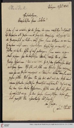 Korrespondenz Christian Friedrich Steudel / Carl Ullmann: Brief von Johann Christian Friedrich Steudel an Carl Ullmann