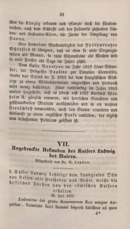 VII. Ungedruckte Urkunden des Kaisers Ludwig des Baiern.