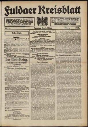 Erste Ausgabe vom Samstag, den 03. März 1917.