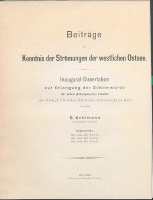Beiträge zur Kennntnis der Strömungen der westlichen Ostsee