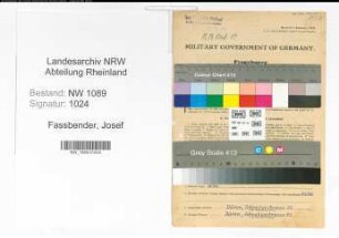 Entnazifizierung Josef Fassbender , geb. 14.10.1891 (Polizist)