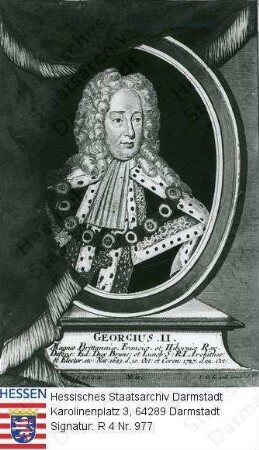 George II. König v. Großbritannien und Irland (1683-1760) / Porträt in Medaillon mit Sockelinschrift, Brustbild