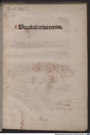 Vocabularius rerum : Mit Brief des Autors an seine Schüler