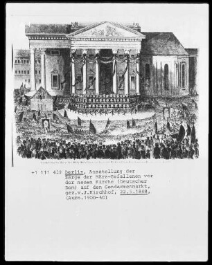 Berlin, Ausstellung der Särge der März-Gefallenen vor der neuen Kirche (Deutscher Dom) auf dem Gendarmenmarkt, 22.05.1848