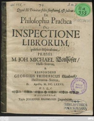 Ex Philosophia Practica De Inspectione Librorum ...