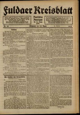 Ausgabe vom Mittwoch, den 23. April 1919.