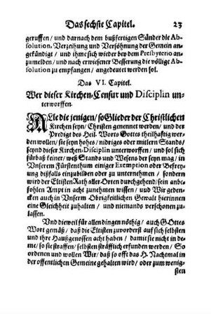 Das VI. Capitel. Wer dieser Kirchen-Censur und Disciplin unterworffen.