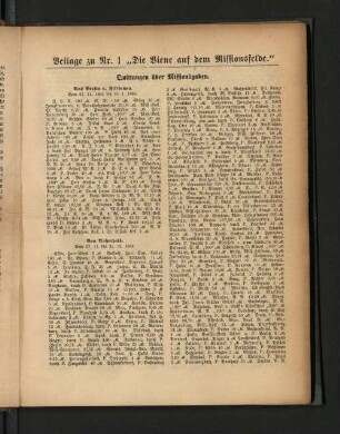 Beilage zu Nr. 1 "Die Biene auf dem Missionsfelde."