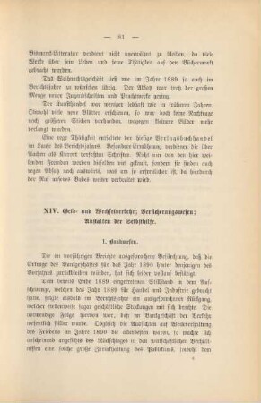 XIV. Geld und Wechselverkehr; Versicherungswesen.