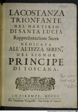 La costanza trionfante nel martirio di Santa Lucia