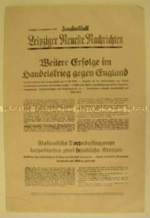 Sonderblatt der "Leipziger Neuesten Nachrichten" zum Seekrieg gegen Großbritannien