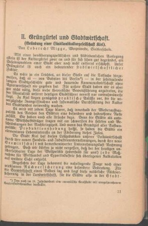 II. Grüngürtel und Stadtwirtschaft.