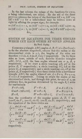 System of equations for three circles which cut each other at given angles.