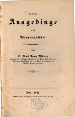 Über das Ausgedinge auf Bauerngütern