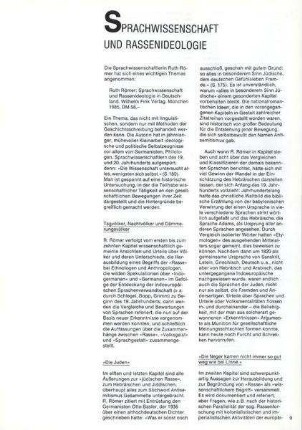 Sprachwissenschaft und Rassenideologie : Ruth Römer "Sprachwissenschaft und Rassenideologie in Deutschland" [Rezension]