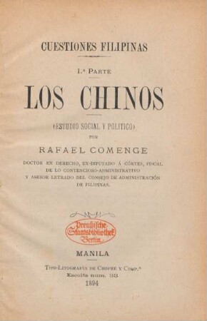 Los Chinos : (estudio social y politico)