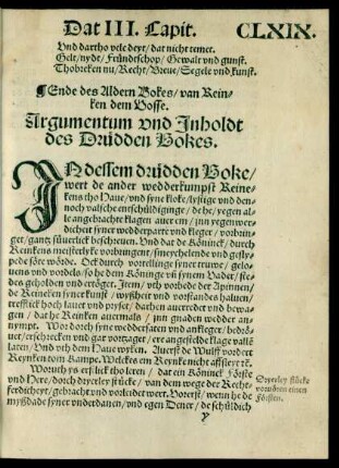 Argumentum und Inholdt des Drüdden Bokes.