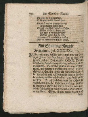 Am Sonntage Rogate, Evangelium, Jes. XXXIIX, 1 - 8