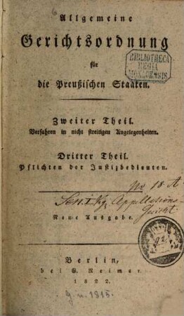 Allgemeine Gerichtsordnung für die Preußischen Staaten, 2/3. Verfahren in nicht streitigen Angelegenheiten. Pflichten der Justizbedienten