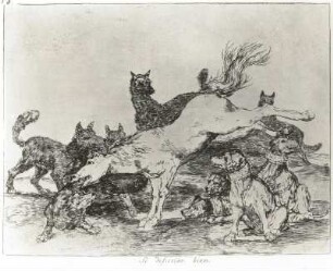 Se defien de bien - Sie verteidigt sich gut : Goya y Lucientes, Francisco José de: Se defien de bien - Sie verteidigt sich gut. Folge "Desastres de la Guerra". Blatt 78. Radierung; 156 x 200 mm. Dresden: Kupferstich-Kabinett