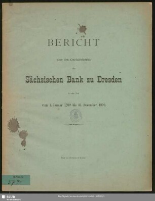 27.1892: Bericht : über das ... Geschäftsjahr ...
