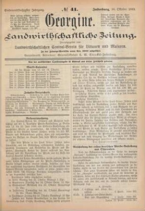 Siebenundfünfzigster Jahrgang. No. 41. Insterburg, 10. Oktober 1889.