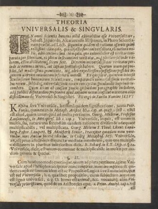 Theoria Universalis & Singularis.