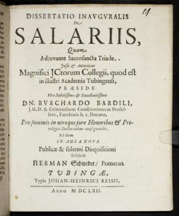 Dissertatio Inauguralis, De Salariis
