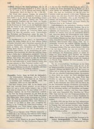 147-148 [Rezension] Pfannmüller, Gustav, Jesus im Urteil der Jahrhunderte