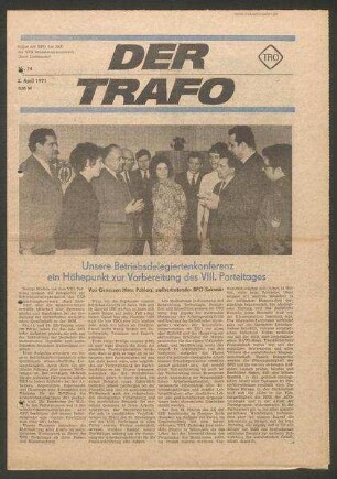 TRO-Betriebszeitung 'Der Trafo'; Nr. 14/1971 (2. April 1971)