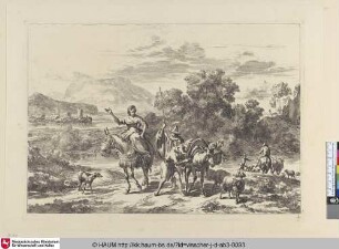 [Das reitende Mädchen, vom Hunde begleitet; A girl riding a mule]