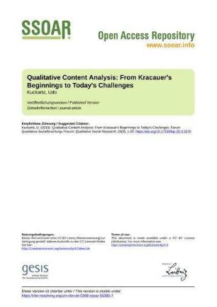 Qualitative Content Analysis: From Kracauer's Beginnings to Today's Challenges