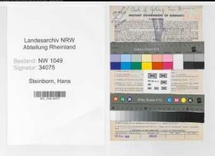 Entnazifizierung Hans Steinborn , geb. 05.03.1901 (Kaufmaennischer Angestellter)