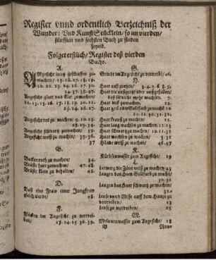 Register unnd ordentlich Verzeichniß der Wunder: Und KunstStücklein/ so im vierden/ fünfften und sechsten Buch zu finden seynd