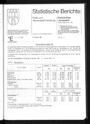 Bauhauptgewerbe November 1984 : Lfd. Nr. 6