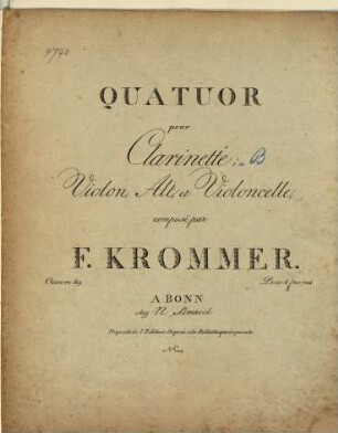 Quatuor pour clarinette, violon, alt et violoncelle : oeuvre 69