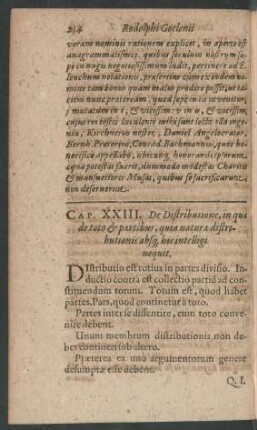 Cap. XXIII. De Distributione, in qua de toto et partibus, quia natura distributionis absque his intelligi nequit.