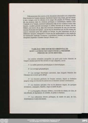 Tableau Des Sources Orientales Dont L'Auteur S'Est Servi Pour La Première Période De Cette Histoire.