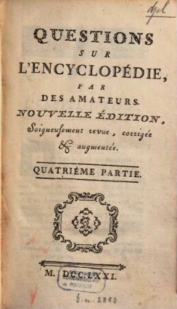 Questions Sur L'Encyclopédie, 4