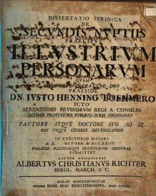 Diss. iur. de secundis nuptiis, praecipue illustrium personarum