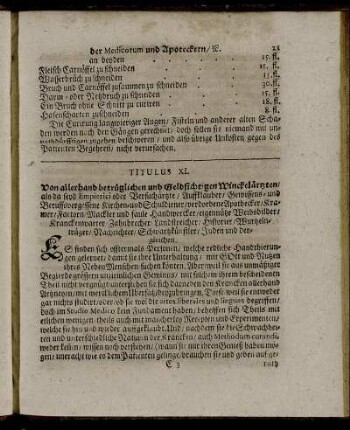 Titulus XI. Von allerhand betrüglichen und Geldsichtigen Winckelärzten ...