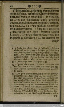 [Loß], Margaretha, gebohrne Hertzogin von Münsterberg, vermählte Fürstin von Anhalt